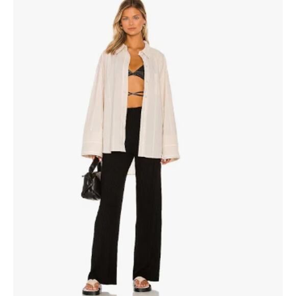 Enza‎ Costa Women's High Rise Ribbed Luxury Knit Wide Leg Pull On Pants Black - Picture 1 of 8
